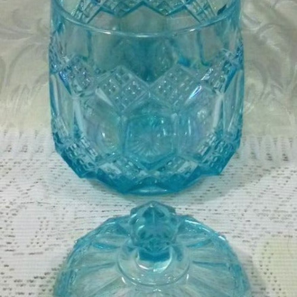 Vintage IMPERIAL  Blue Carnival Glass Jar - Picture 4 of 5